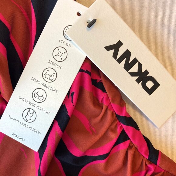 DKNY Flutter Sleeve One Piece Shirred Swimsuit Women's Small S Multicolor NWT - Picture 3 of 9